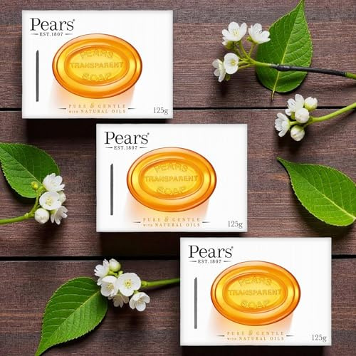 Pears Transparent Bar Soap 125g (Pack of 3) | Soft, Moisturising Glycerin Cleanser for Sensitive Skin