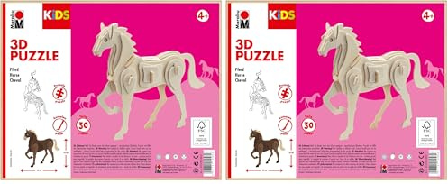 Marabu 317000000023 - Kids 3D Holzpuzzle Pferd, mit 30 Puzzleteilen aus FSC-zertifiziertem Holz, ca. 18 x 16 cm groß, einfache Stecktechnik, zum individuellen Bemalen und Gestalten (Packung mit 2)