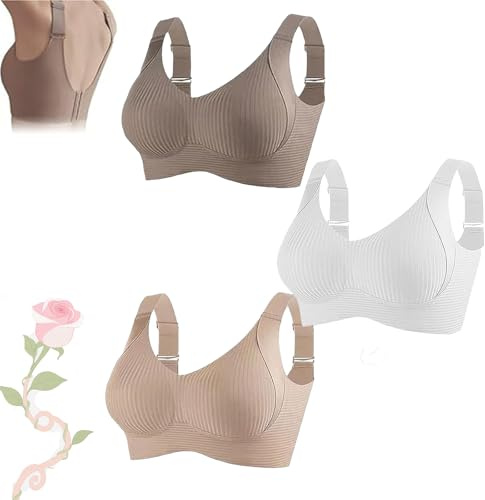 3 Pack Super Firming Bra Wire-Free Bra, All-Day Comfort no More Sagging, Women's Ribbed Ajustadores De Mujer Sin Aros (S,#05)