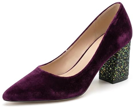 Gueploer Samtsamt High Heels, Damen Pumps Mit Blockabsatz, Geschlossene Zehen, Partyschuhe Für Büro, Hochzeit, Ball