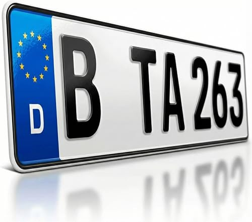 TA TradeArea 1 Kfz Kennzeichen 460x110 mm (kurz) | DIN CERTCO Zertifiziert | geprägt & reflektierend | Aluminium Nummernschild | Wunschtext | Made in Germany