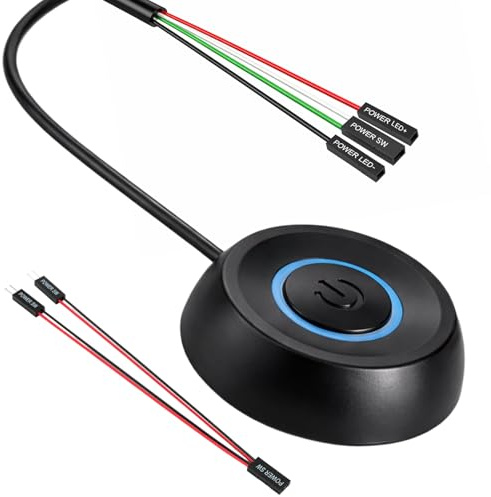 PC Power Button Schalter mit LED – 1,8m Led Verlängerungskabel für Desktop Computer Power Switch, Externer Netzschalter für PC, Ideal für DIY Computerzubehör (schwarz)