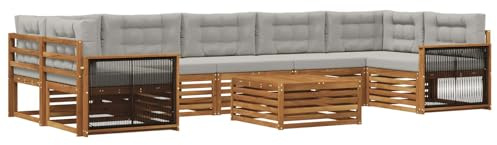 vidaXL Outdoor-Sofagarnitur mit Kissen 8 pcs Natürlich und Hellgrau, Moderner Garten-Sofa, L-förmige Möbel, Terrassen-Lounge, Sitzgruppe für draußen, bequem im Garten