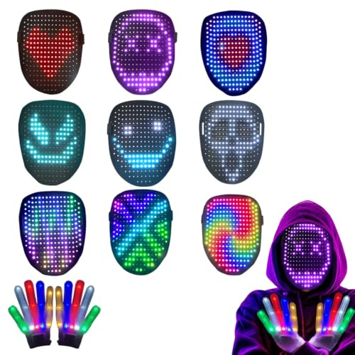 JYQOQH Led Halloween Mask Gloves Costumes | Light Up Masks with 50 Static and Dynamic Images, Cool Glowing Scary Masks for Men Women Halloween Cosplay, Party, Masquerade