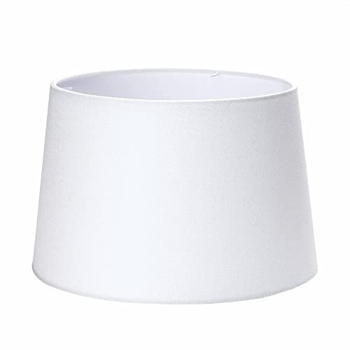 Lampenschirm Stoff (Ø 40 cm unten, 33 cm oben), Höhe 24 cm, Aufnahme für Fassung E 27, Ersatzschirm für Stehlampe, Tischlampe, rechteckig Weiß, rund