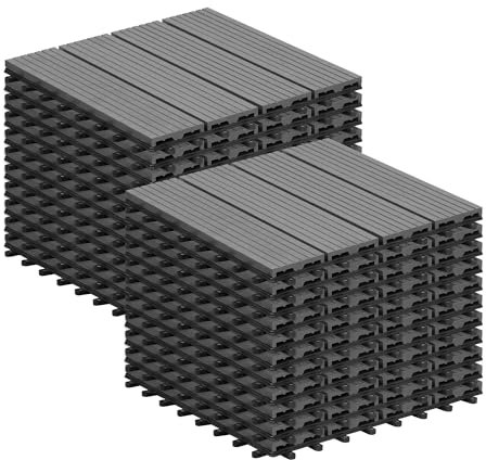 Laneetal WPC Fliesen 22er Set für 2 m², Terrassenfliesen Klicksystem, Balkonfliesen 30x30 cm, Klickfliesen Terrasse Balkon, Bodenfliesen Bodenbelag für außen, Hellgrau