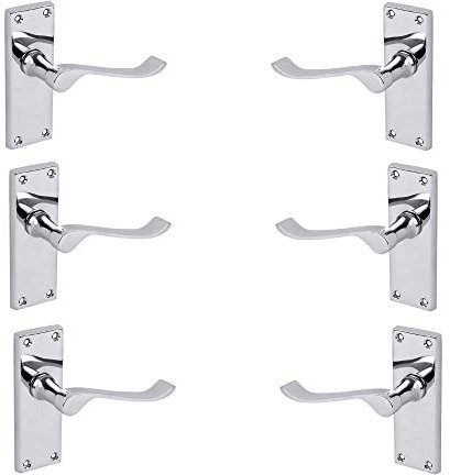 Designer Levers - Victorian Scroll Lever Door Handles - Polished Chrome - 3 Pairs - Latch Door Handle - Interior Use - 106 x 42mm