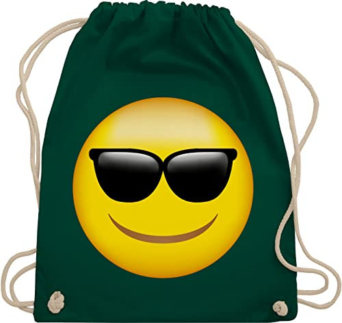 Turnbeutel Rucksack - Manga & Comic Zubehör - Emoticon Sonnenbrille / Sommer Sonne - Unisize - Dunkelgrün - kordel tasche gym bag turn beutel baumwollrucksack beuteltasche umhängebeutel stoff