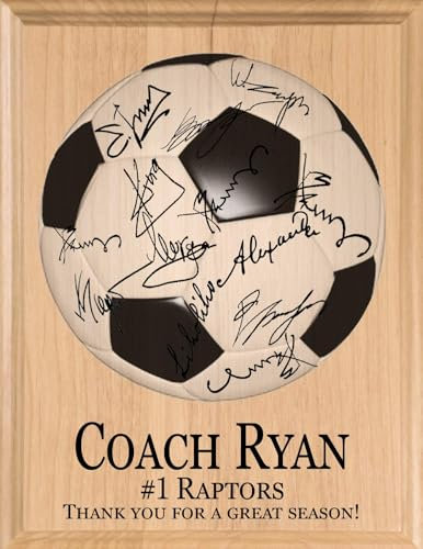 Placa de regalo de entrenador de fútbol con firma y notas de agradecimiento, de madera maciza, 21,6 x 27,9 x 190,5 cm (entrenador de fútbol)