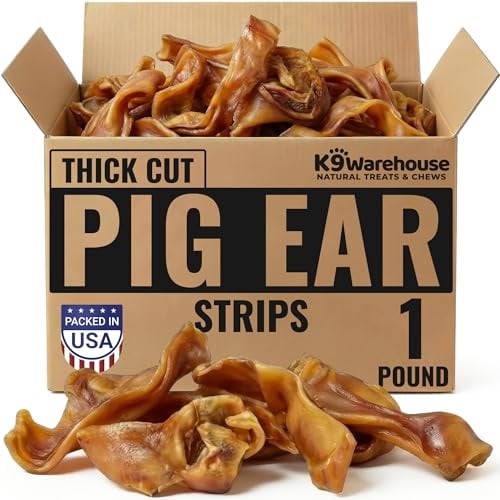 K9warehouse Pig Ears for Dogs - Natural Bulk - 100% Pork Pig Ear Strips for Dogs - Alternative to Rawhide Chews - Thick Cut Pig Ears for Dog Treats for All Breeds Packed in USA - 16oz