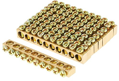 Ground Bar Kit, 10pcs 10-Hole Electrical Distribution Wire Screw Terminal Brass Grounding Neutral Bar for PE30 Distribution Box