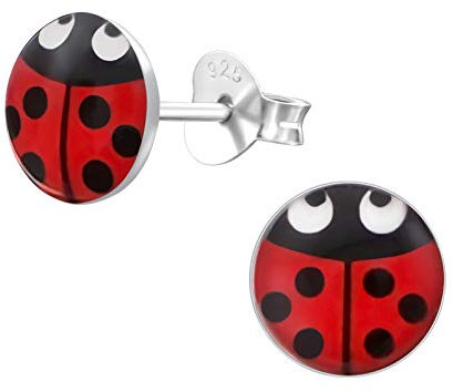 Monkimau Mädchen Ohrringe Marienkäfer Glücksbringer Ohrstecker aus 925 Sterling Silver Silber