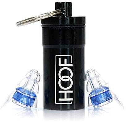 HOOF SafeSound - Ohrstöpsel/Gehörschutz für DJ´s, Musiker, Konzerte, Festival, Club, Disco, Party, e Gitarre, e Schlagzeug, Musik Silikon earplugs Hörschutz Blau/transparent mit Alubehälter