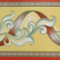 Dundee Deco BD3216 Tapete mit abstrakten roten Streifen und grünen Reben Chartreuse gelber Tapeten Bordüre, Tapetenbordüre Retro-Design, Rolle, 10 m x 10 cm, selbstklebend
