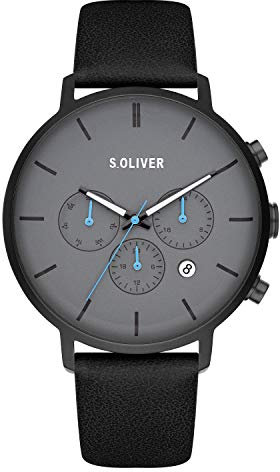 s.Oliver Time Herren Analog Quarz Uhr mit Kunstleder Armband SO-4166-LM