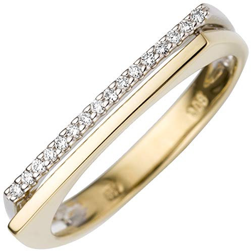 Jobo Damen-Ring aus 14 Karat 585 Gold Bicolor mit 16 Diamanten Größe 54