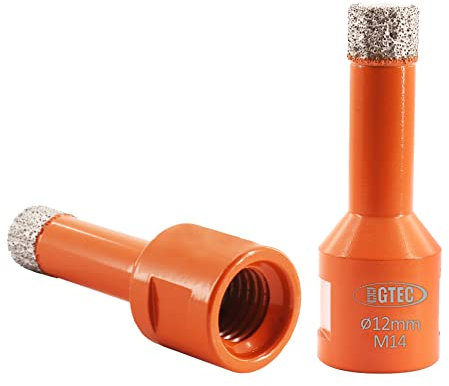 BGTEC Forets à Noyau de Diamant Sec pour Brique de Marbre en Céramique de Carreaux de Porcelaine avec Filetage M14 2 Pièces Diamètre 12mm