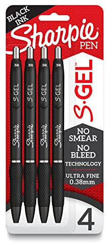 Sharpie S-Gel Pens, Ultra Fine Point (0.38mm), Black Gel Ink, 4 Count