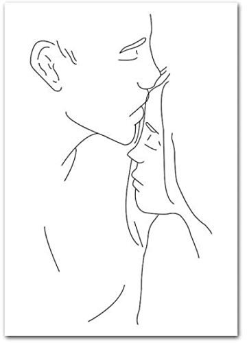 Dessin Au Trait Couple Baiser Affiche Abstraite Murale Art sur Toile Tableau Noir Blanc Simple Peinture Tableaux Moderne Decoration à La Maison sans Cadre