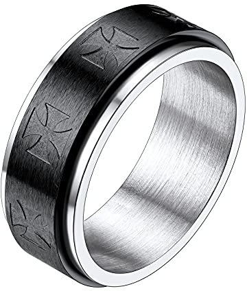 Richsteel Damen Herren schwarz Tempelritter Fingerring Punk Spinnerring Zappel Bandring mit Geschenkebox für Valentinstag Geburtstag