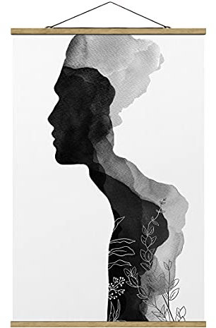 Stoffbild mit Posterleisten - Er - 120cm x 80cm, Material: Eiche