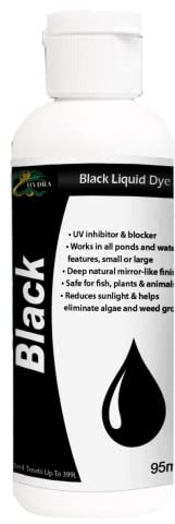 HYDRA LIQUID BLACK DYE 95ml Treats upto 399L Concentrated Liquid Dye Safe for Use in Ponds, Fountains & Water features