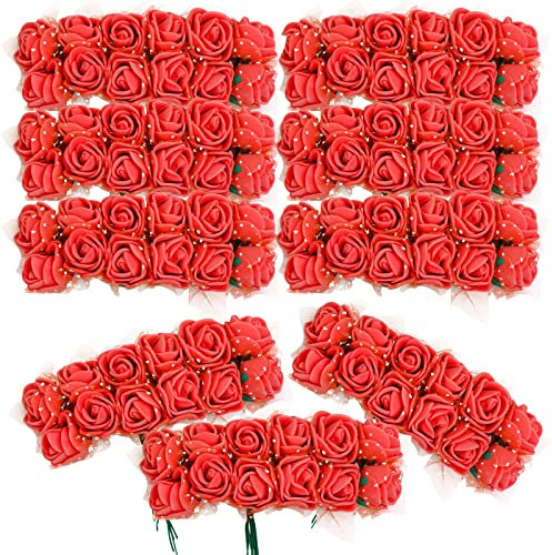BETESSIN 144pz Rose Finte Rosse (Dia. 20mm) Teste di Fiori Rose Finte Artificiali Teste di Rose Rosse Finte in Schiuma per Decorazione Sposa Matrimonio Festa Nuziale Valentine’s Day Casa Fai da Te