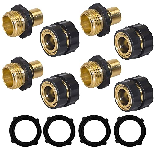Hourleey Lot de 4 raccords rapides pour tuyau d'arrosage mâle et femelle 1,9 cm