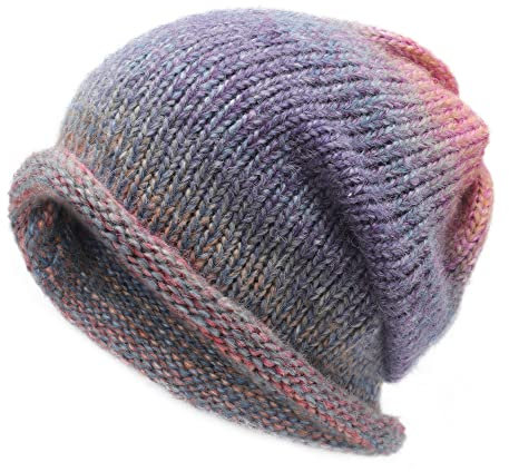 ZLYC Damen Strickmütze Slouchy Beanie Mütze Weich Winter Stretch Skull Cap(Farbverlauf lila)