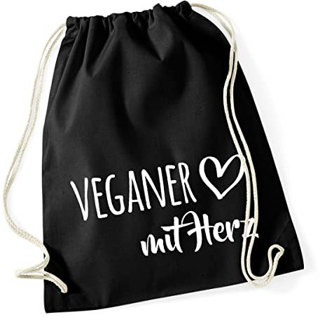 HUURAA Turnbeutel Veganer mit Herz Rucksack Baumwolle 12 Liter Black mit Motiv für die tollsten Menschen Geschenk Idee für Freunde und Familie