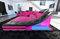 Wohnlandschaft Turino XXL Sofa in Leder - mit LED Beleuchtung, verstellbare Kopfstützen, Recamiere/Lederfarben wählbar/Ausrichtung wählbar (Ottomane rechts, Pink-Schwarz)