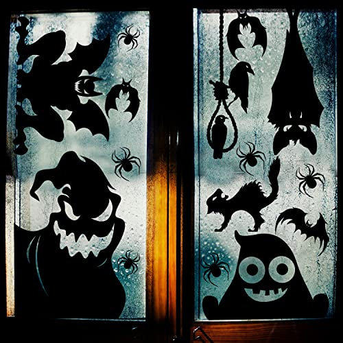 CCINEE Halloween-Fensteraufkleber, 4 Bögen, riesige gruselige Monster-Silhouette, Fensteraufkleber, gruselige schwarze Aufkleber für Halloween, Kinderzimmer, Party-Dekoration