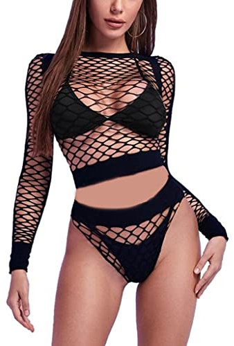 VicSec Lingerie Sexy in Pizzo Trasparente per Donna Set di Babydoll Attillato Biancheria Intima Calzamaglia Svuotare Body Morbidi Profondo Mini Vestito