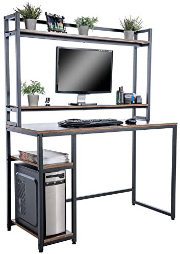 CLP Schreibtisch Billings I Computertisch Mit Regal Und Staufächern I Bürotisch Im Industrial Look, Farbe:schwarz/braun