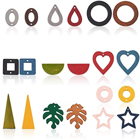 Craftdady 120 Stück bemalte Holz-Ohrring-Anhänger, Holzglieder, Charms, Tropfenform, halbrund, Monstera-Blattform, baumeln für Schmuckherstellung
