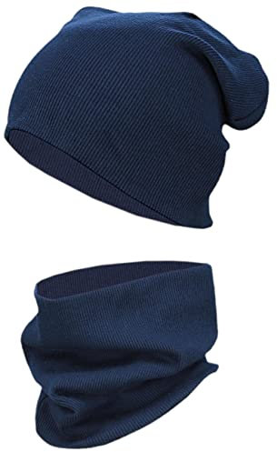 TupTam Mütze und Schal Kinder Set – Weiches Schal Mütze Set Kinder für Herbst und Winter, Farbe: Rippstoff Dunkelblau, Größe: 56-62