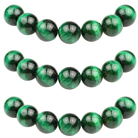 MJDCB Perlen zum Auffädeln 10mm 35 stück Grünes Tigerauge Halbedelsteine Perlen mit Loch Natürliche Lose Runde Steinperlen für Herstellung Schmuck Armbänder Halsketten