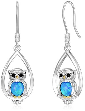 VONALA Eule Ohrringe Eulen Anhänger Blau Opal schmuck 925 Sterling Silber Blauer Eulen Ohrringe Tier Tropfen Tierge Schenke für Damen Mädchen Eulen Liebhaber