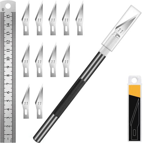 Artcut Cutter Di Precisione 12 Pz Taglierino Di Precisione, 1 Pz Bisturi con 10 Lame Taglierino, 1 Righello, Bisturi Modellismo Taglierino Mini Cutter, Bisturi per Pane (Nero)