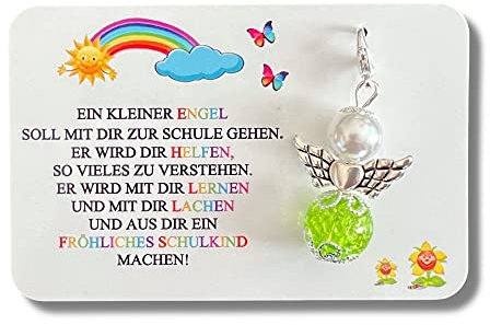 Schulkind 2025 Schutzengel Geschenk Ein kleiner Engel soll.. Mutmacher Glücksbringer Einschulung Schultüte Zuckertüte Karte (Grün)