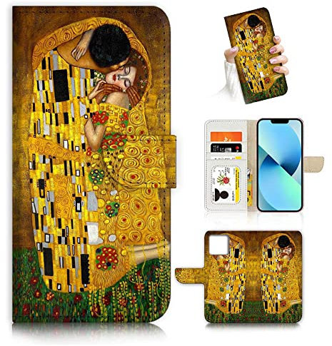 AJOURTEK Schutzhülle für iPhone 13, Kunstdesign, Flip Wallet Style Cover Case Vincent Van Gogh Malerei Ganzkörperschutz AD004 (#24893 The Kiss)