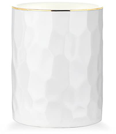 WHJY Pot à crayons blanc en céramique - Porte-pinceaux de maquillage - Porte-stylo doré pour bureau - Joli petit porte-pinceaux bohème - Design géométrique moderne