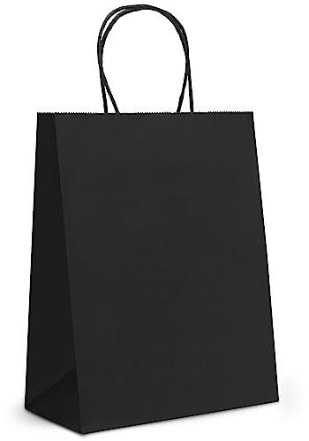 GIFTSAY 100stk Papiertüten mit Henkel Klein Schwarz 15X8X21cm, Geschenktüten für Hochzeitsfeier, Einkaufstüten, Einzelhandelswarentüten und Geburtstags
