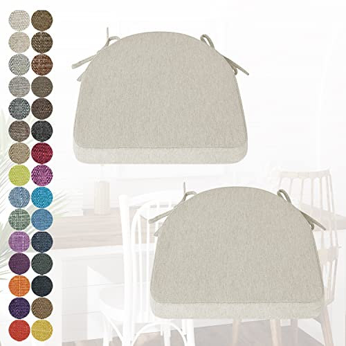 PHUSTJKL 2er Set Stuhlkissen Halbrund Stuhlauflage mit Bändern für Esszimmer, Waschbare rutschfest Sitzkissen mit Reißverschluss für Indoor Zuhause Büro Küche (40x38x38x3cm Khaki)