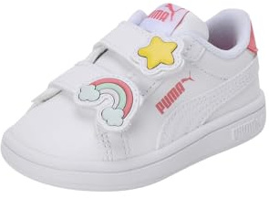 PUMA Baby-Mädchen Smash 3.0 Badges V Inf Sneaker, White-Passionfruit, 20 EU