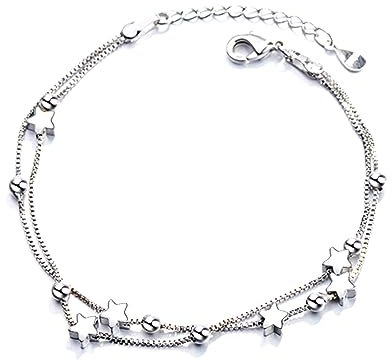 Sterling Silber Armband für Frauen - Feine Armkette Damen 925 Silber Stern Perle Armband - Geschenke für Sie