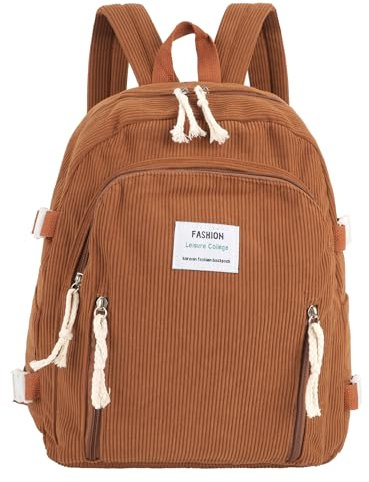 MilyaDE Cord Schulrucksack Reisen Causal Rucksackhandtsche Tagesrucksack Büchertasche Laptoptasche für Damen Herren, Braun