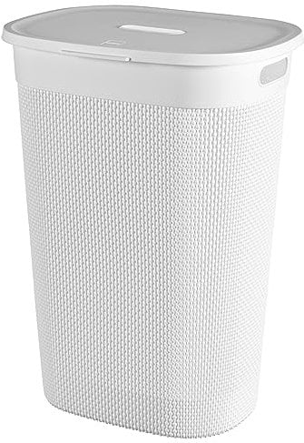 Keter Curver Wäschebehälter für Badezimmer, Weiß, Fassungsvermögen 55 Liter, 70% recycelt, 45 x 35 x 61 cm