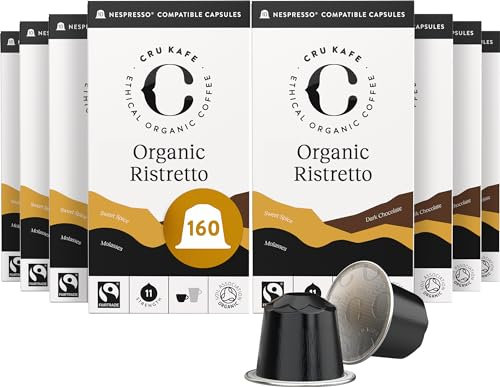 Cru Kafe Organic Ristretto Arabica & Robusta Espresso Single-Serve Coffee Pods (160 Pods) Compatible with Nespresso Original Line