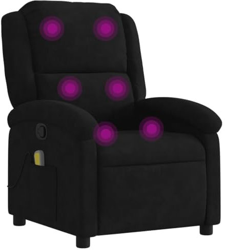 vidaXL Massagesessel, Sessel Verstellbare Rückenlehne, Fernsehsessel Relaxsessel mit Vibrationsfunktion, Liegesessel Polstersessel Ruhesessel, Schwarz Samt